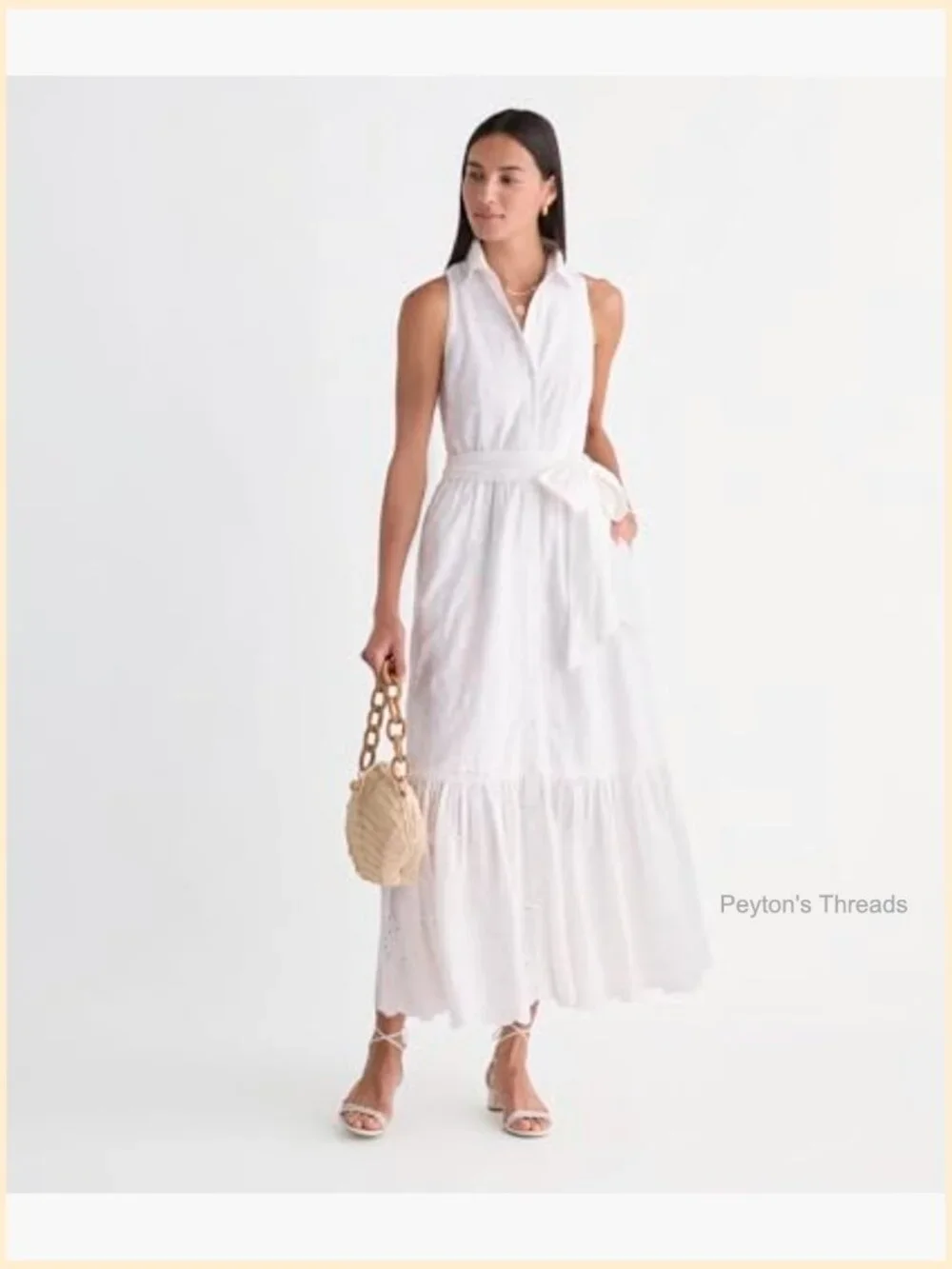 Maxi Eyelet Shirtdress with Scalloped Hem, Collared Neck, Fully Button Front - Picture 6 of 6